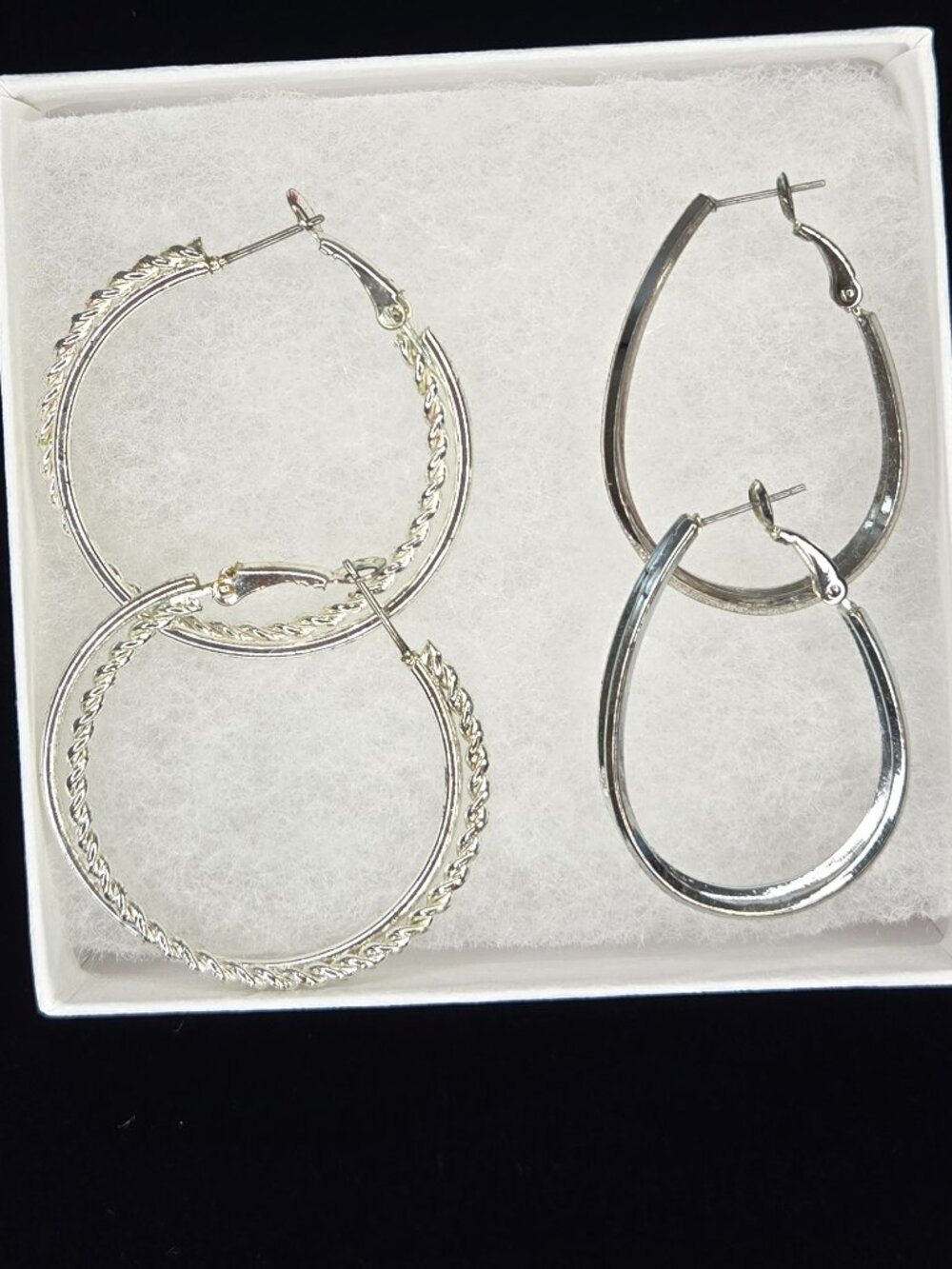 2 Pairs Silver Double Hoop Earrings